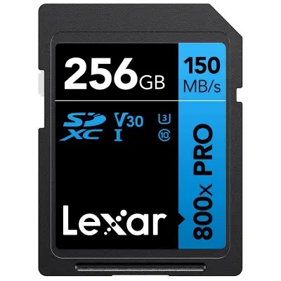 256GB LEXAR LSD0800P256G-BNNNG PROFESSIONAL 800X PRO SDXC UHS-I CARDS UP TO 150MB/S READ 45MB/S WRITE C10 V30 U3 