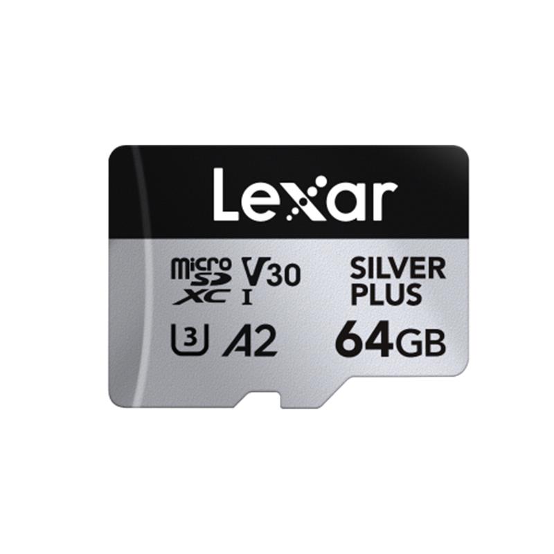 64GB LEXAR LMSSIPL064G-BNANG HIGH-PERFORMANCE SILVER PLUS MICROSDXC UHS-I UP TO 205MB/S READ 100MB/S WRITE C10 A2 V30 