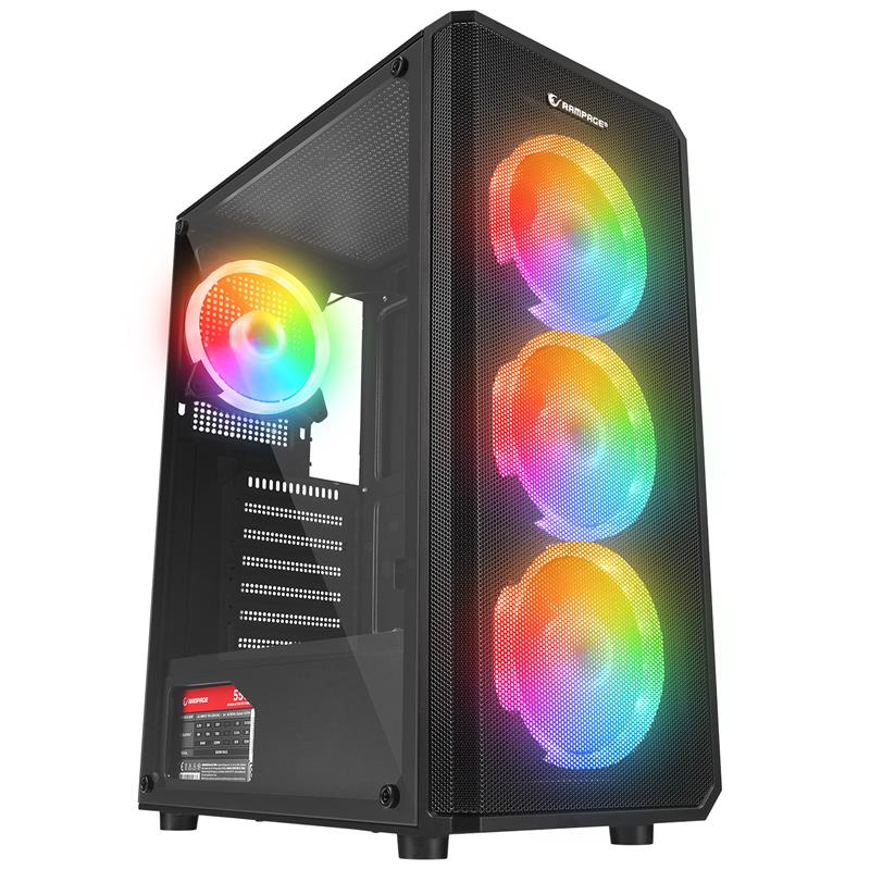 RAMPAGE HELIOS MESH 550W 80+ BRONZE SIYAH TEMPERLI CAM 4*120MM RAINBOW ATX MIDI TOWER KASA 