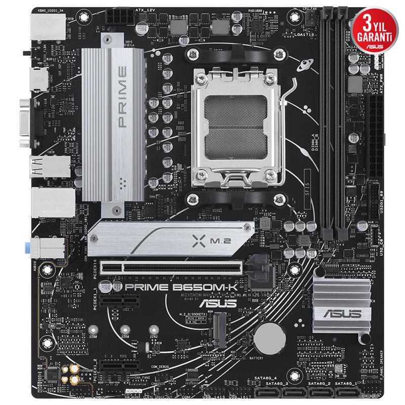 ASUS PRIME B650M-K DDR5 6400MHZ 1XVGA 1XHDMI 2XM.2 USB 3.2 MATX AM5 ( AMD AM5 7000 SERİSİ İLE UYUMLU) 