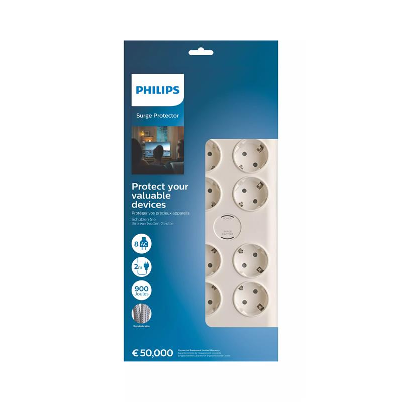 PHILIPS SPN7080WA AKIM KORUMALI PRİZ 900J (2MT) 8 Lİ 