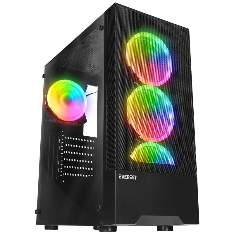 EVEREST DUSK PEAK 600W TEMPERLİ CAM 4X12CM RGB FAN ATX MIDI TOWER GAMING OYUNCU KASASI 