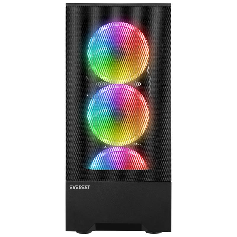 EVEREST DUSK PEAK 600W TEMPERLİ CAM 4X12CM RGB FAN ATX MIDI TOWER GAMING OYUNCU KASASI 