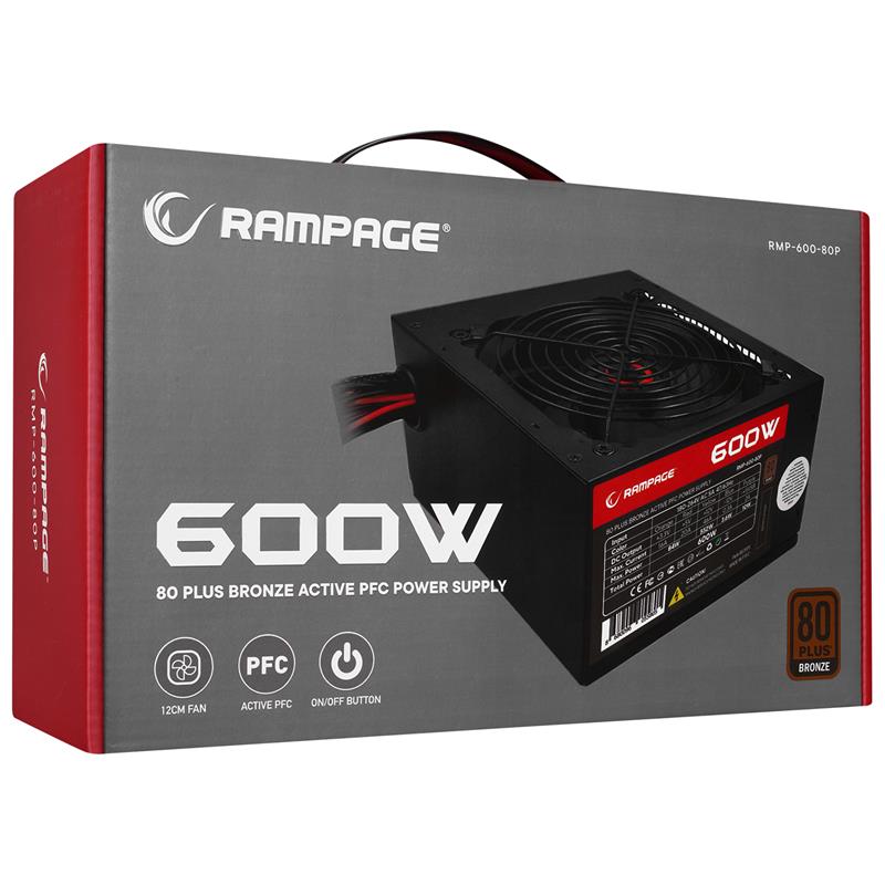 RAMPAGE RMP-600-80P 600W 80PLUS BRONZE 12CM FAN AKTİF PFC POWER SUPPLY 