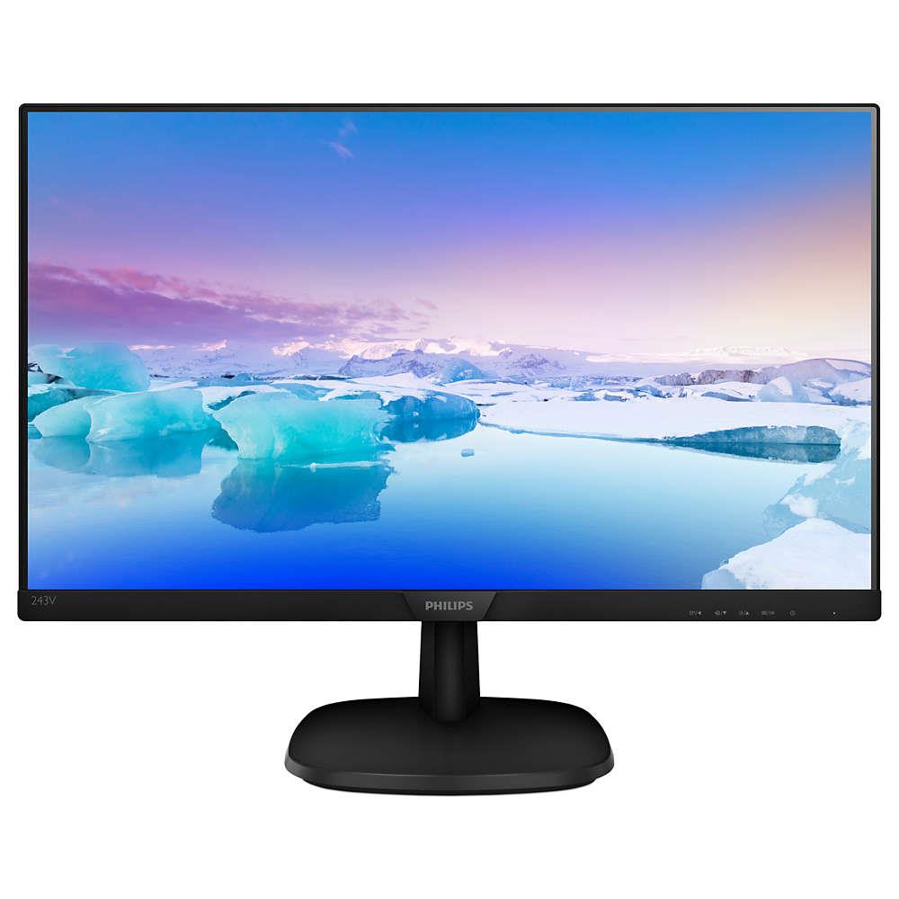 23.8 PHILIPS 243V7QDSB/01 IPS 4MS 75MHZ 1XVGA 1XHDMI 1XDVI FHD 1920X1080 FLICKER-FREE DUUK MAVI IIK VESA SIYAH 