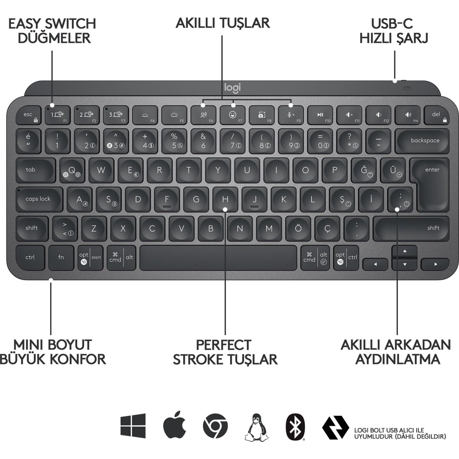 LOGITECH MX KEYS MINI Q TR KLAVYE SIYAH 920-010504 