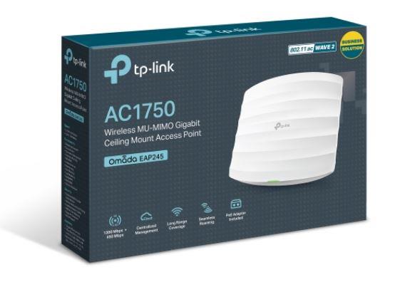 TP-LINK OMADA EAP245 AC1750 DUAL BANT WIFI 2XGBIT RJ45 450MBPS/2.4GHZ TAVAN TIPI ACCESS POINT (ADAPTRLU) 