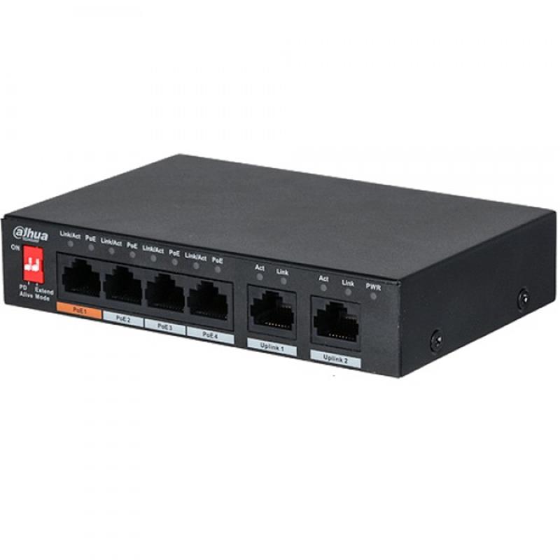 DAHUA PFS3006-4ET-60 4 PORT 10/100 + 2 PORT 10/100 UPLINK 60W POE METAL KASA SWITCH 