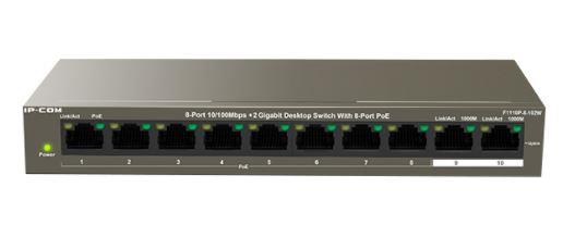 IP-COM F1110P-8-102W 8 PORT 10/100 + 2X RJ45 GIGABIT UPLINK 102W 250 METRE POE SWITCH