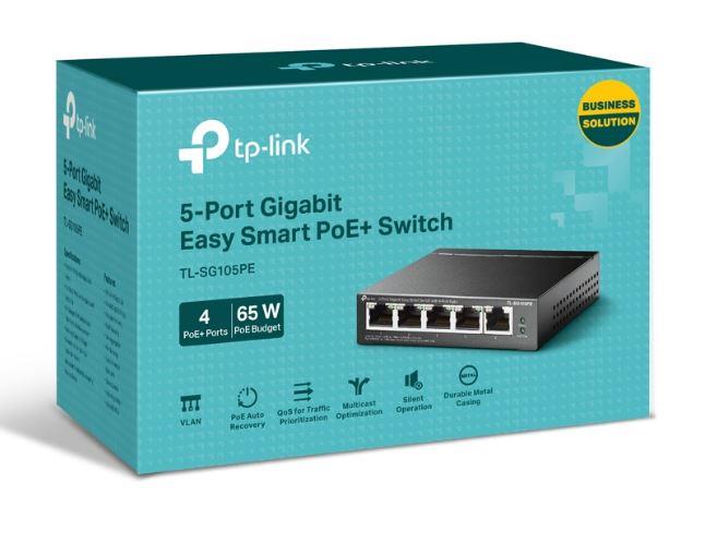 TP-LINK TL-SG105PE 4 PORT GIGABIT+1 PORT GIGABIT UPLINK EASY SMART YÖNETİLEBİLİR 65W POE METAL KASA SWITCH 