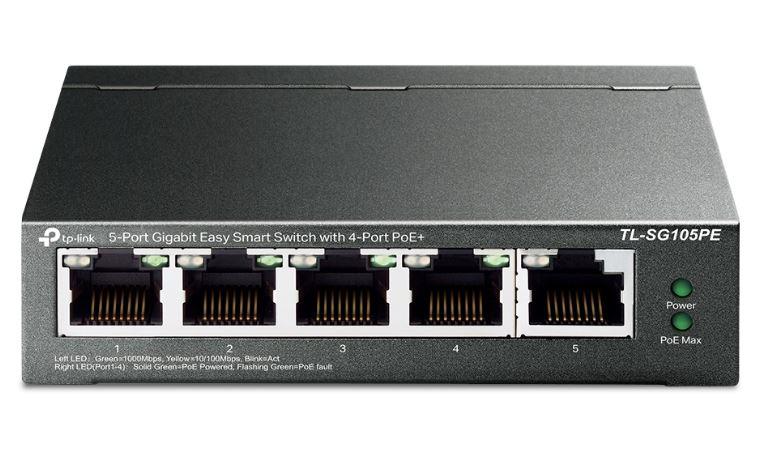 TP-LINK TL-SG105PE 4 PORT GIGABIT+1 PORT GIGABIT UPLINK EASY SMART YÖNETİLEBİLİR 65W POE METAL KASA SWITCH 