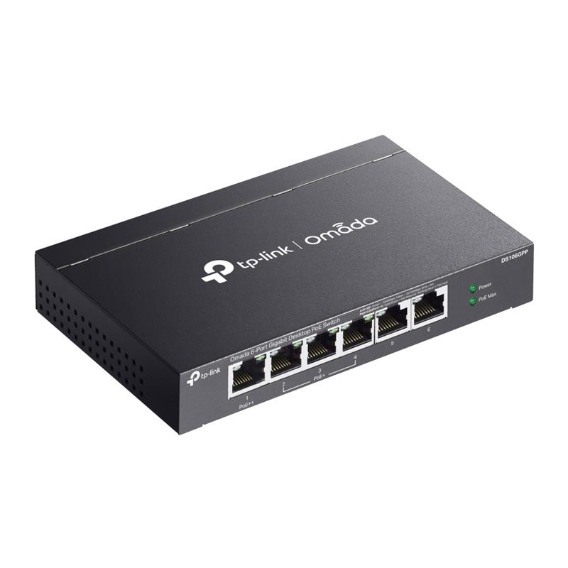 TP-LINK OMADA DS106GPP 4 PORT GIGABIT+2 PORT GIGABIT UPLINK 64W 250 METRE POE MESAFE METAL KASA SWITCH 