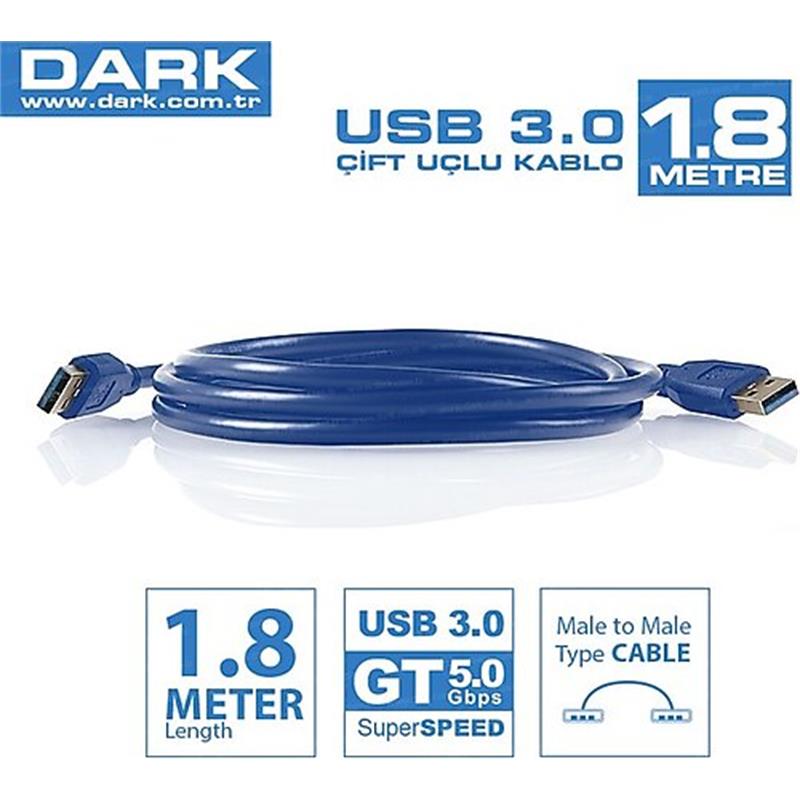 DARK DK-CB-USB3AL180 1,8MT USB 3.0 ERKEK/ERKEK SİYAH KABLO 