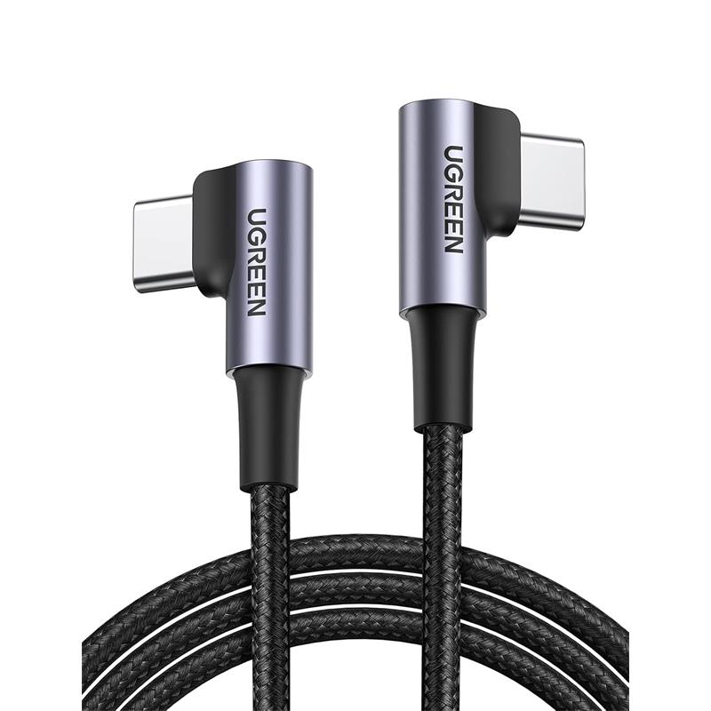 UGREEN USB-C 60W 3A QC PD ÇİFT TARAFI 90 DERECE ÖRGÜLÜ HIZLI ŞARJ KALOSU 1 MT SİYAH 70529 Resim-1