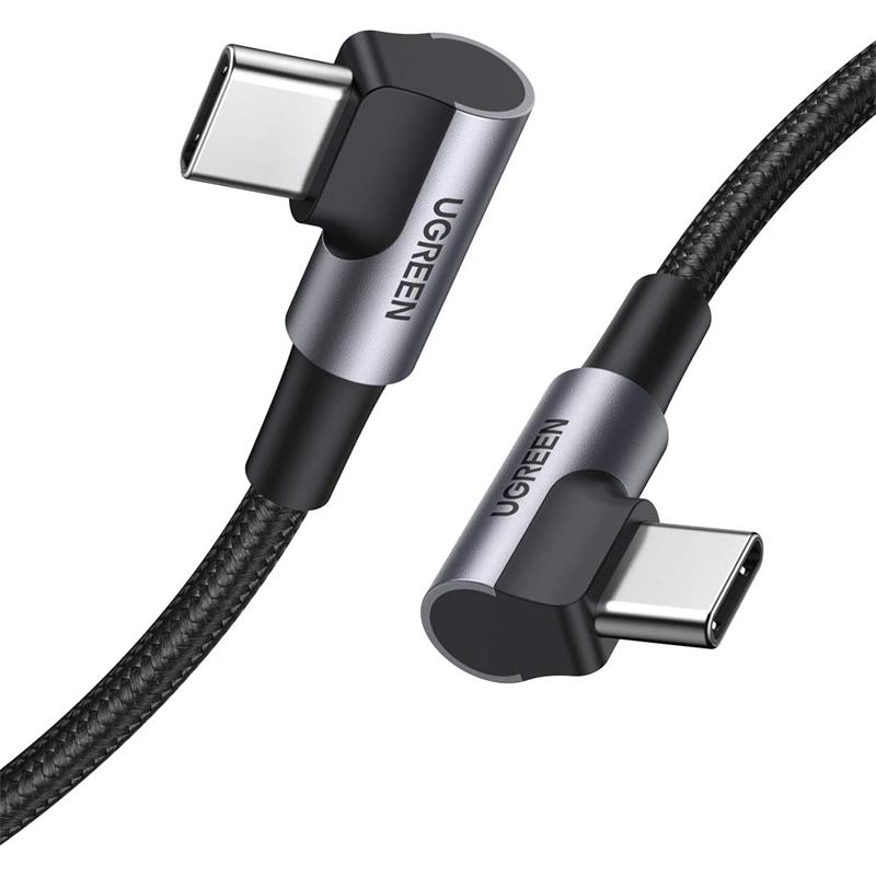 UGREEN UGREEN USB-C 60W 3A QC PD ÇİFT TARAFI 90 DERECE ÖRGÜLÜ HIZLI ŞARJ KALOSU 2 MT SİYAH 70531 Resim-1