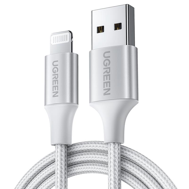 UGREEN UGREEN LIGHTNING TO USB-A ÖRGÜLÜ MFİ SERTİFİKALI İPHONE HIZLI ŞARJ KABLOSU 2 METRE GÜMÜŞ 60163 Resim-1