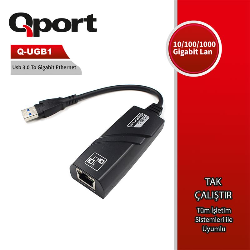 QPORT Q-UGB1 USB 3.0 TO GIGABIT ETHERNET 10/100/1000 DÖNÜŞTÜRÜCÜ 