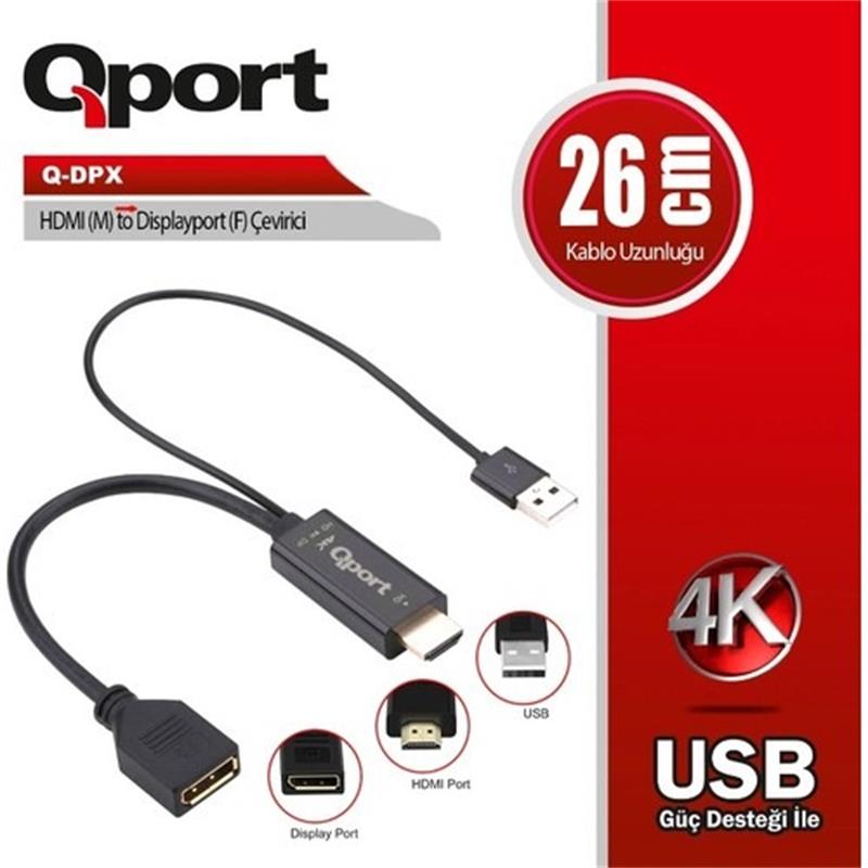 QPORT Q-DPX HDMI(M) TO DISPLAYPORT(F) ÇEVİRİCİ 