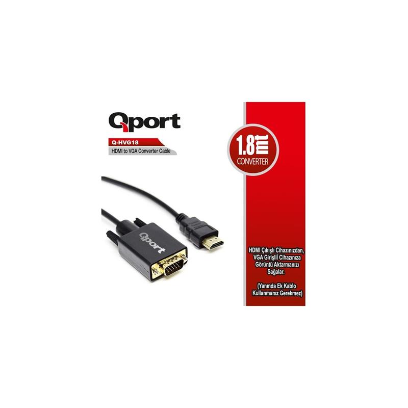 QPORT Q-HVG18 HDMI TO VGA 1,8MT DÖNÜŞTÜRÜCÜ KABLO 