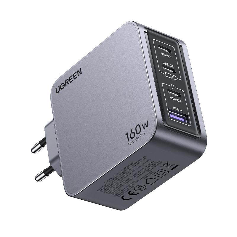 UGREEN NEXODE PRO 160W GAN HIZLI ŞARJ CİHAZI 100W KABLOLU TYPE-C QC PD 3XUSB-C 1XUSB-A GRİ 25877 