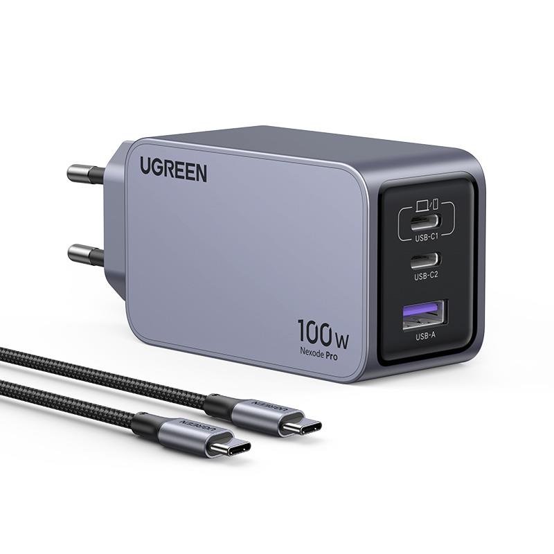 UGREEN NEXODE PRO 100W GAN HIZLI ŞARJ CİHAZI TYPE-C QC PD 2XUSB-C, 1XUSB-A UZAY GRİSİ 25874 