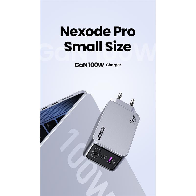 UGREEN NEXODE PRO 100W GAN HIZLI ŞARJ CİHAZI TYPE-C QC PD 2XUSB-C, 1XUSB-A UZAY GRİSİ 25874 